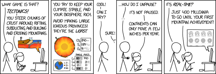 XKCD Tectonics Game comic illustrating infrastructure construction