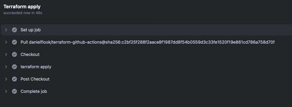 GitHub Actions CD workflow successfully applying Terraform changes